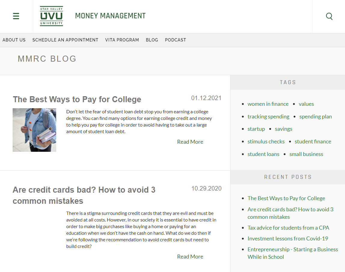 Utah Valley University uses Modern Campus CMS Blogs module.